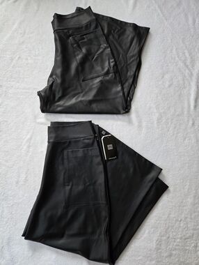 Bundle Clara Sun Woo Black XL Liquid Leather Sheen Pocket Gaucho Crop Pants